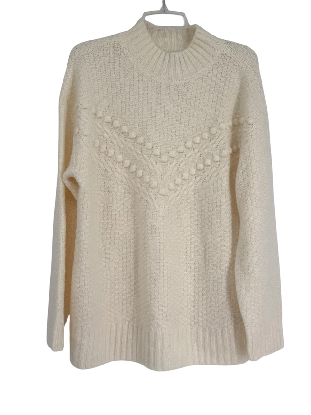 Talbots Womens NWT Long Sleeve Ivory Mock Neck Bobble Pullover Sweater Size L